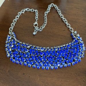 Vintage Deep Blue Rhinestone Bib Necklace